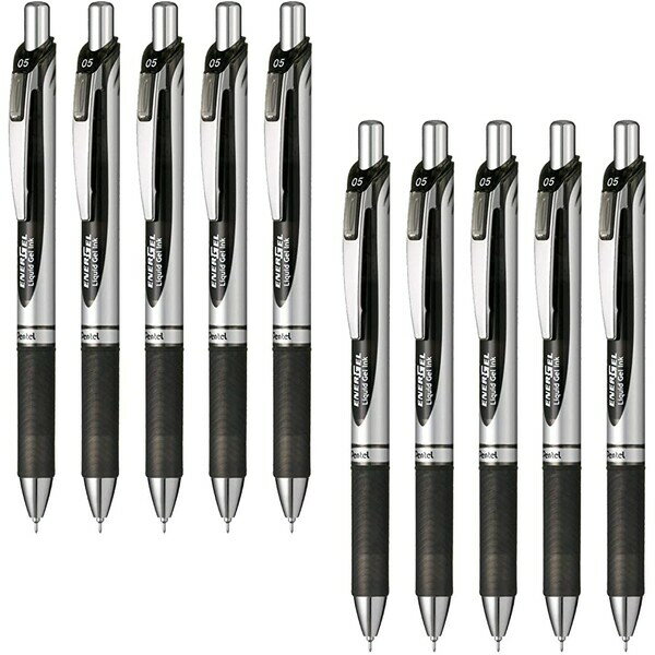 Rakuten - 【送料無料】ぺんてる ノック式エナージェル シルバー軸 0.5mm 黒 BLN75Z-A 10本セット - メール便発送