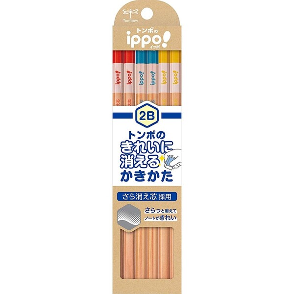 【1000円以上お買い上げで送料無料♪】トンボ 鉛筆 ippo! イッポ きれいに消える かきかたえんぴつ 2B 六角軸 12本入 - メール便発送 の商品画像