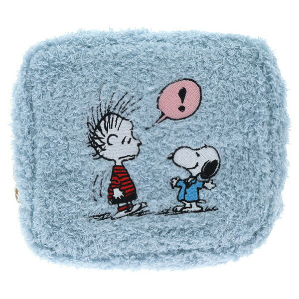 【送料無料】スヌーピー スクエアポーチ ライトブルー マチ付 ふわふわ パイル生地 PEANUTS Favorite S..