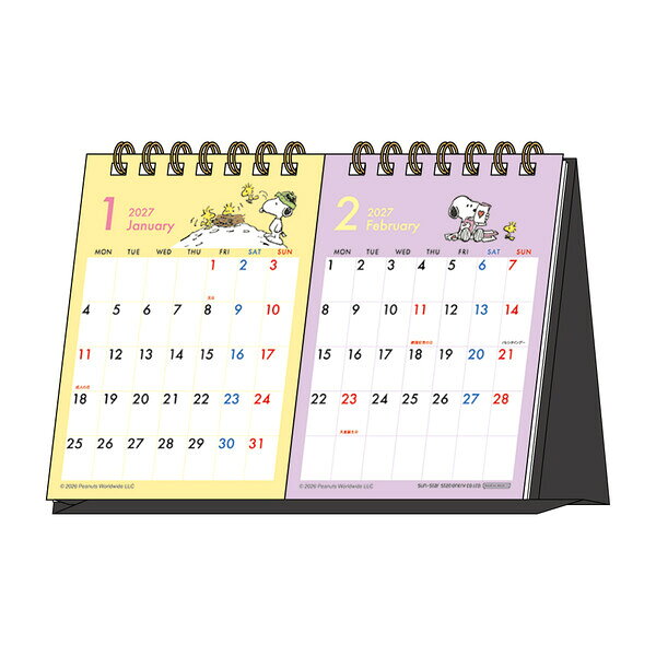 【送料無料】【2027年版】 カレンダー スヌーピー 卓上 2ヶ月 1月始まり 月曜始まり 書き込み デスク オフィス サンスター文具 - メール便発送