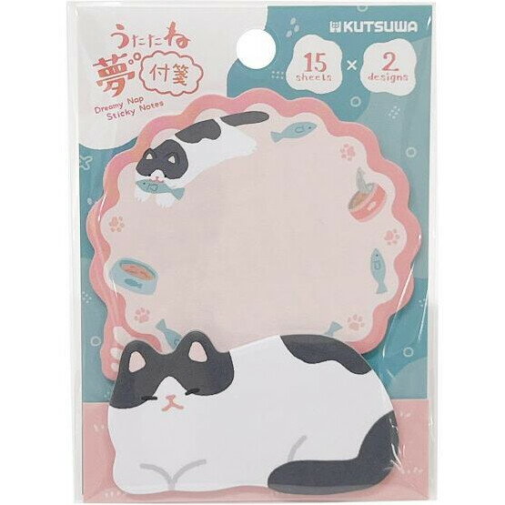 Rakuten - 【1000円以上お買い上げで送料無料♪】うたたね夢付箋 ハチワレネコ 2柄×各15枚 ダイカット メモ 猫 ねこ 動物 アニマル 寝姿 かわいい クツワ - メール便発送
