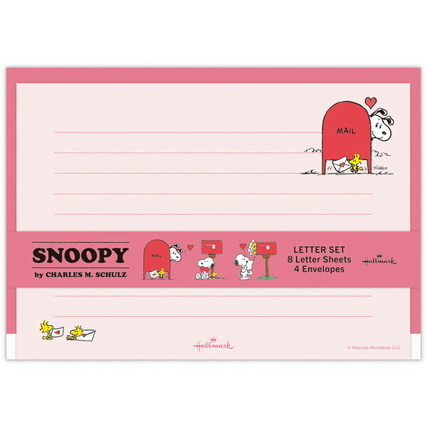 【1000円以上お買い上げで送料無料♪】スヌーピー レターセット Happiness is Red ピンク ポスト 便箋 封筒 手紙 かわいい PEANUTS ホールマーク - メール便発送