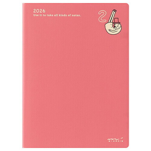 【送料無料】2026年 手帳 ポケットダイアリー A6 オジサン柄 月間 マンスリーブロック&横罫メモ 1月始まり カバー付 日本製 ミドリ - メール便発送のサムネイル