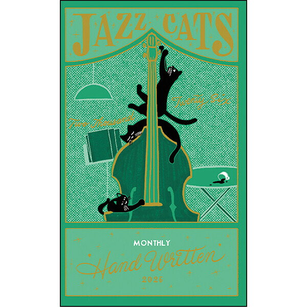【送料無料】2026年 手帳 B6スリム チョークボーイ グリーン ネコ マンスリー 月間ブロック 12月始まり 月曜 透明カバー おしゃれ - メール便発送のサムネイル