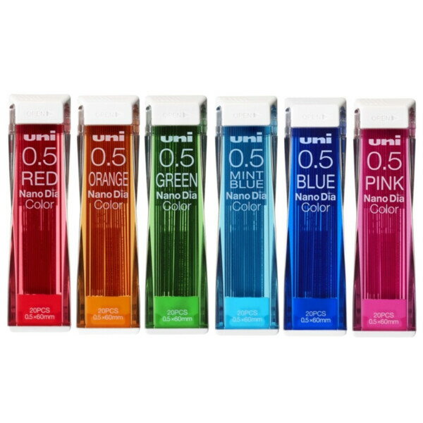 【送料無料】三菱鉛筆 ユニ ナノダイヤ カラー芯 0.5mm レッド ブルー グリーン ピンク ミントブルー 6色セット - メール便発送