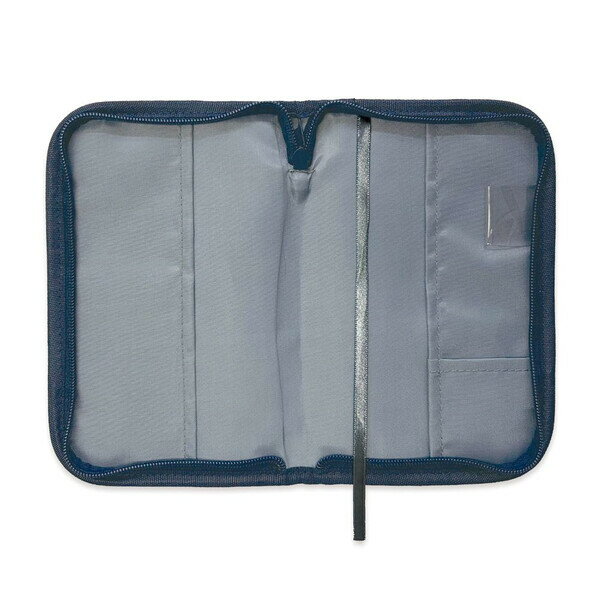 【送料無料】ブックカバー ラウンドジップN 新書判サイズ ネイビー ファスナー ナイロン 軽量 ブックマーク付 本 読書 専門書 エムプラン - メール便発送 3