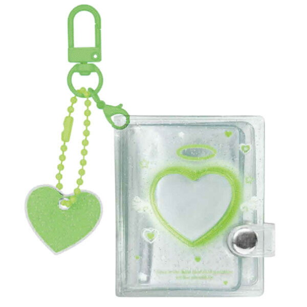 Key Holder - 【1000円以上お買い上げで送料無料♪】ミニミニ ファイルキーホルダー グリーン ハート 窓あき チャーム付 クリアポケット付 推し活 かわいい カミオジャパン - メール便発送