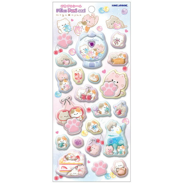 【送料無料】シール Pika Puni ピカプニ もぐにゃん 猫 光る 蓄光 肉球 ぷにぷに ストーン付 かわいい カミオジャパン - メール便発送