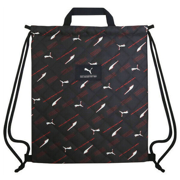 Bag - 【送料無料】PUMA プーマ キルト ナップサック ブラック 39×33cm 持ち手付 通園 通学 入園 入学 スポーツ 男の子 かっこいい クツワ - メール便発送