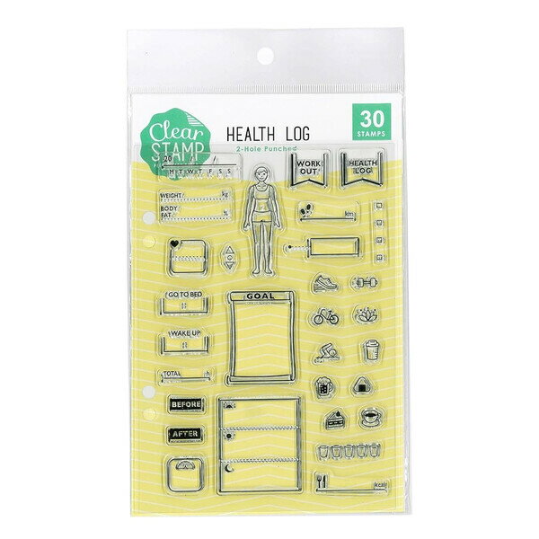 【送料無料】クリアスタンプシート HEALTH LOG ヘルスログ 健康管理 記録 体重 運動 透明 かわいい イラスト はんこ 手帳 日記 こどものかお - メール便発送の商品画像