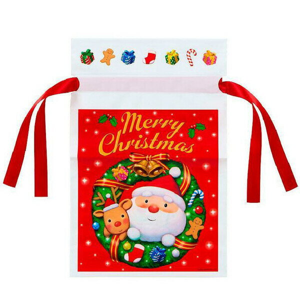 【1000円以上お買い上げで送料無料♪】クリスマス ラッピング袋 M 赤 リース リボン付 ギフトバッグ プ..