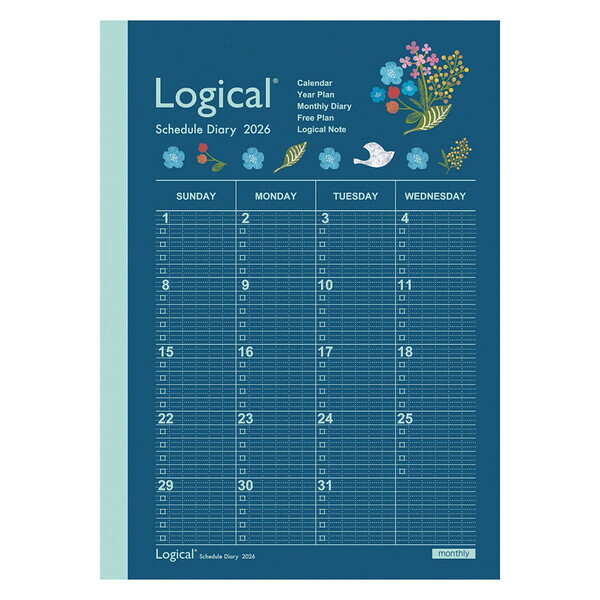 【1000円以上お買い上げで送料無料♪】ナカバヤシ 2026年 手帳・ダイアリー ロジカルダイアリー 月間ノートタイプA B6 フラワー 月間ブロック - メール便発送(3.0)