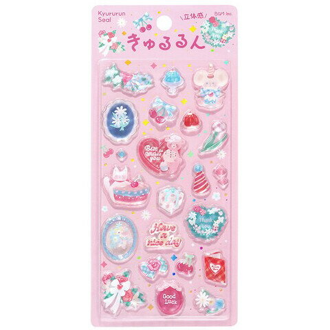 【送料無料】立体シール きゅるるん メルシー リボン フラワー 花 ツヤツヤ SNS 話題 かわいい BGM - メール便発送
