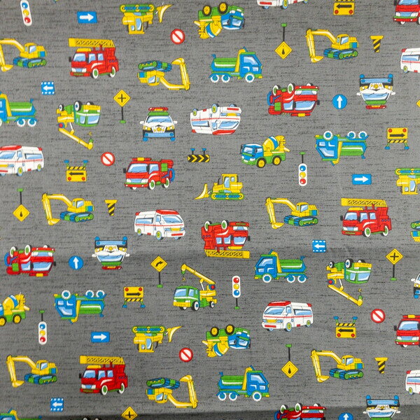 【1000円以上お買い上げで送料無料♪】清原 生地 お気に入りシリーズ ワーキングカー グレー 幅約110cm 30cmカット - メール便発送