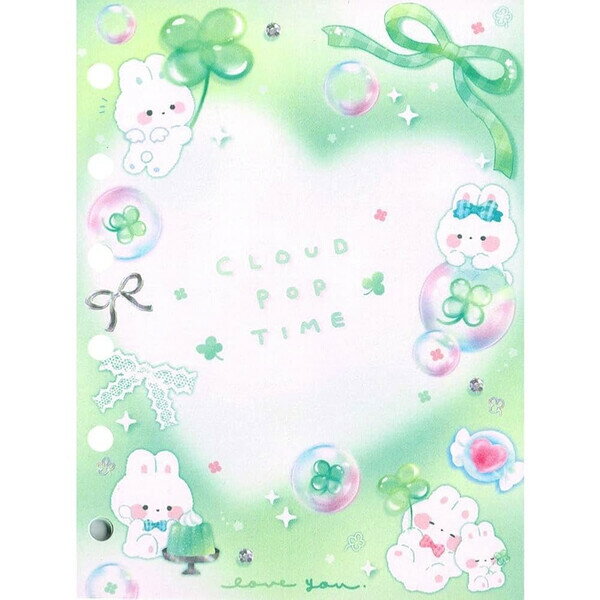 Rakuten - 【1000円以上お買い上げで送料無料♪】マイシールバインダー用 シール台紙 クラウドポップタイム 6穴 10枚入 貼ってはがせる うさぎ かわいい クーリア - メール便発送