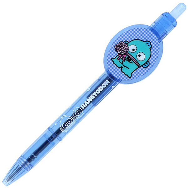 【1000円以上お買い上げで送料無料♪】ハンギョドン プレート付きボールペン ブルー 0.5mm 油性/黒 チェック 花束 かわいい サンリオ 日本製 サンスター文具 - メール便発送