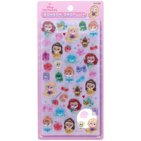 【送料無料】ディズニープリンセス ボンボンドロップシール アリエル ラプンツェル 立体 ステッカー かわいい デコ サンスター文具 - メール便発送
