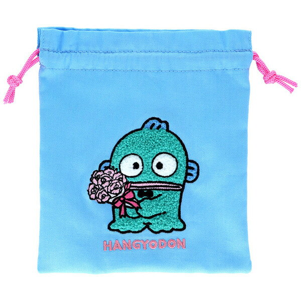 乐天商城 - 【送料無料】ハンギョドン サガラ刺繍 巾着袋 ブルー 花束 ふわふわ 小物入れ かわいい サンリオ サンスター文具 - メール便発送