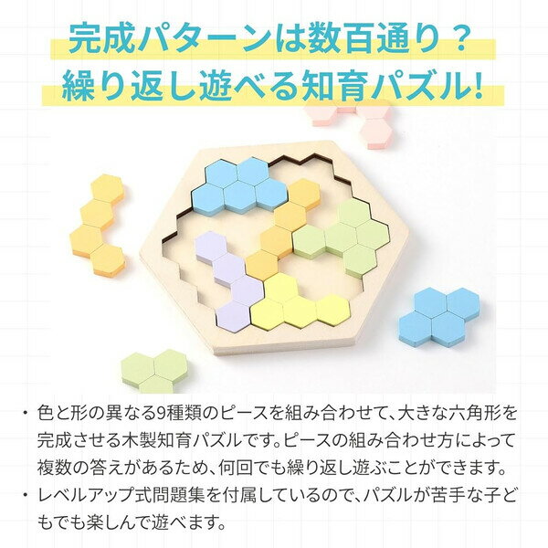 【送料無料】木製ヘキサゴンパズル パステルカラー 9ピース 知育玩具 4歳〜 六角形 図形感覚 創造力 Artec MiraTOY アーテック - メール便発送 3
