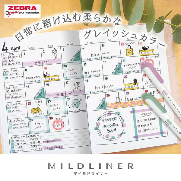 【1000円以上お買い上げで送料無料♪】マイルドライナー マイルドアイリス おだやか色 落ち着き 目にやさしい 蛍光ペン 水性マーカー ツイン 太/細 ゼブラ - メール便発送