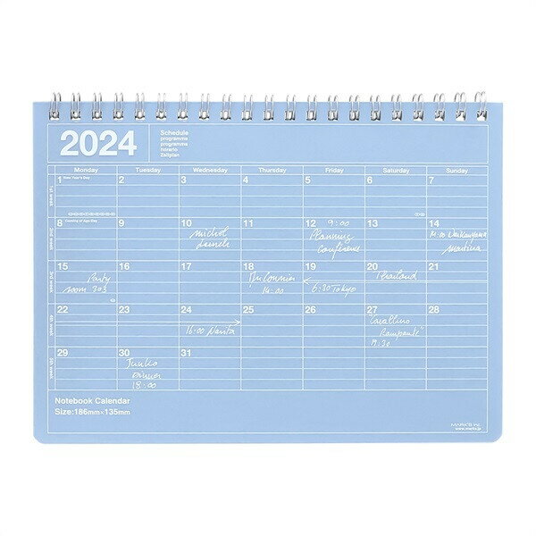 商品名MARK'S マークス ノートブックカレンダー S 2024年 1月始まり ブルー説明カレンダー感覚で使えるノートブックカレンダー。持ち運びもしやすい便利でコンパクトなSサイズタイプです。折り返すことが可能なWリング綴じで、カレンダー...