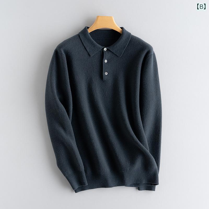 ニット メンズ 男性用 セーター シャツ襟 ハーフボタン プルオーバー 厚手 無地 ビジネス フォーマル 暖かい 秋冬 白 グレー 黒