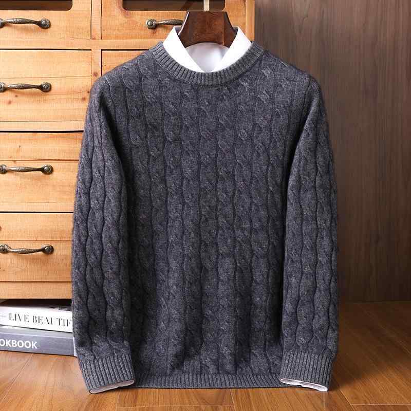 ニット メンズ セーター クルーネック ケーブル編み ウール混紡 厚手 ビジネス カジュアル 暖かい 秋冬..