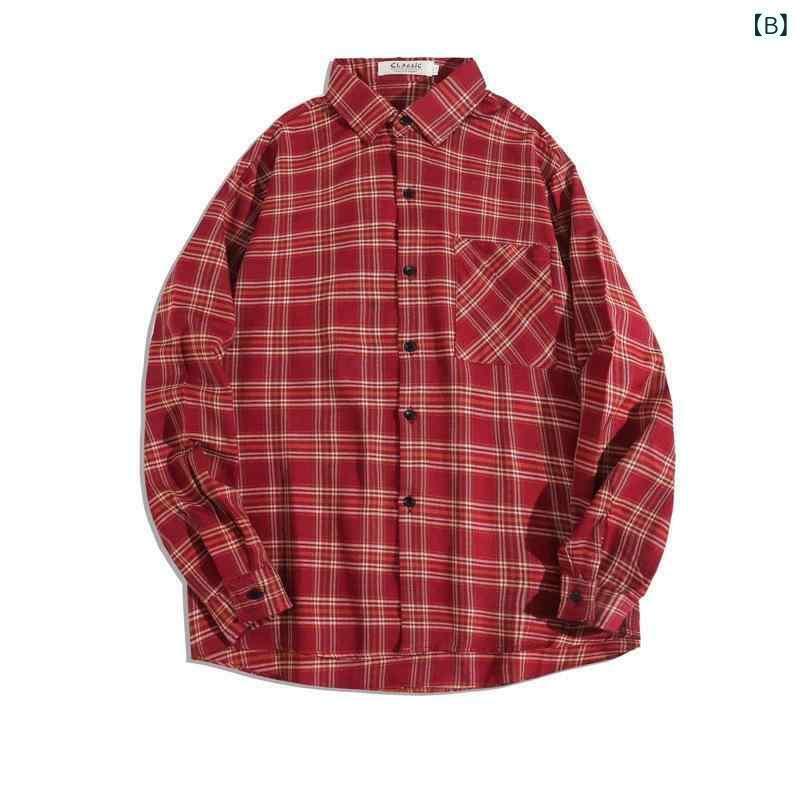 シャツ メンズ 長袖 チェック柄 ネルシャツ 配色 襟付き ポリエステル 普段使い レトロ 合体型 ブラック レッド ネイビー M L XL XXL XXXL