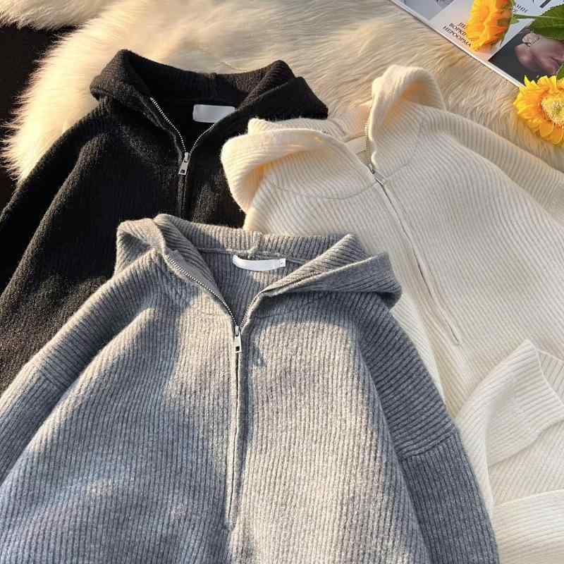 ニット メンズ ニット帽 パーカー 長袖 羊毛 セーター プルオーバー 厚手 ゆったり 普段使い 部屋着 秋冬 ブラック グレー オフホワイト(x2)