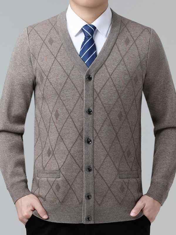 カーディガン 男性用 ニットカーディガン Vネック ウール トップス 秋冬 暖かい 防寒 シニア 紳士 165 ..