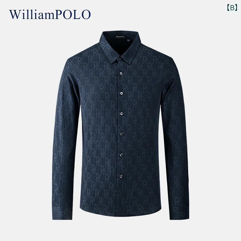 シャツ メンズ 長袖 ポロシャツ トップス コットン混紡 通気性 形態安定 ビジネス カジュアル 春秋 ダークレッド ブルー