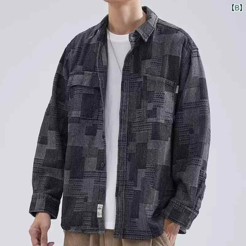 シャツ メンズ 長袖 デニムシャツ ワークシャツ ブルゾン ゆったり 襟付き コットン 無地 青 黒 春秋 四季