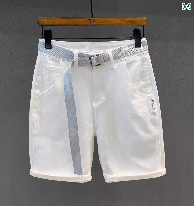 デニム メンズ ハーフパンツ ジーンズ ショートパンツ ワイドパンツ ストレート 中厚手 ホワイト カジュアル 普段使い