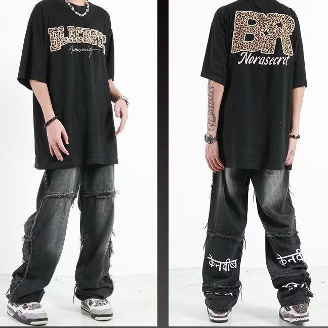 ジーンズ メンズ デニムパンツ ストレート ヴィンテージ加工 ウォッシュ加工 カジュアル アメカジ ブラック 黒 春秋(x2)