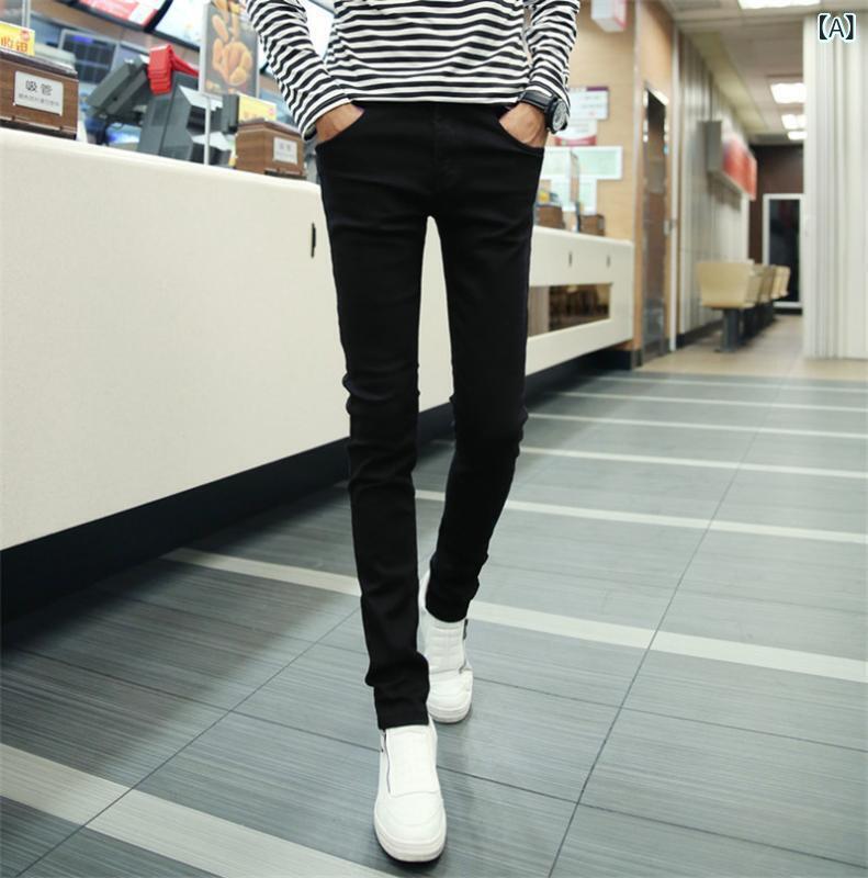 デニム メンズ ジーンズ ジーパン ズボン パンツ スリム 細身 ストレート 黒 ブラック カジュアル 男性用 普段使い 韓国