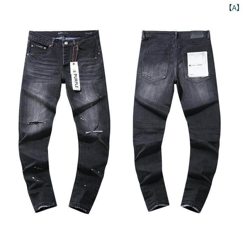 デニム メンズ ジーンズ スキニー 黒 ブラック ブルー パープル ダメージ加工 普段使い