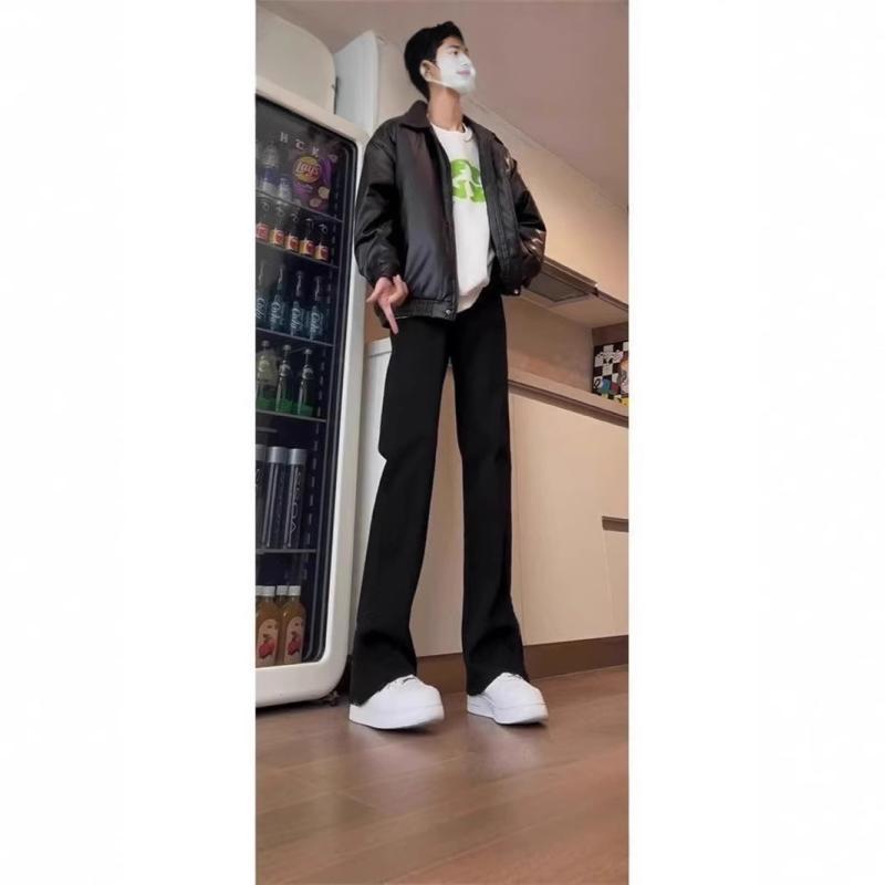 ジーンズ メンズ スリムフィット ストレート ブラック デニムパンツ 高腰 ウォッシュ加工 美脚効果 韓国 四季