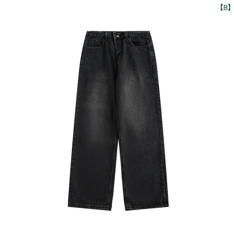 デニム メンズ デニムパンツ ジーンズ ジーパン ストレートパンツ ワイドパンツ ウォッシュ加工 ゆったり ルーズフィット カジュアル アメカジ ヴィンテージ風 レトロ 中性 秋
