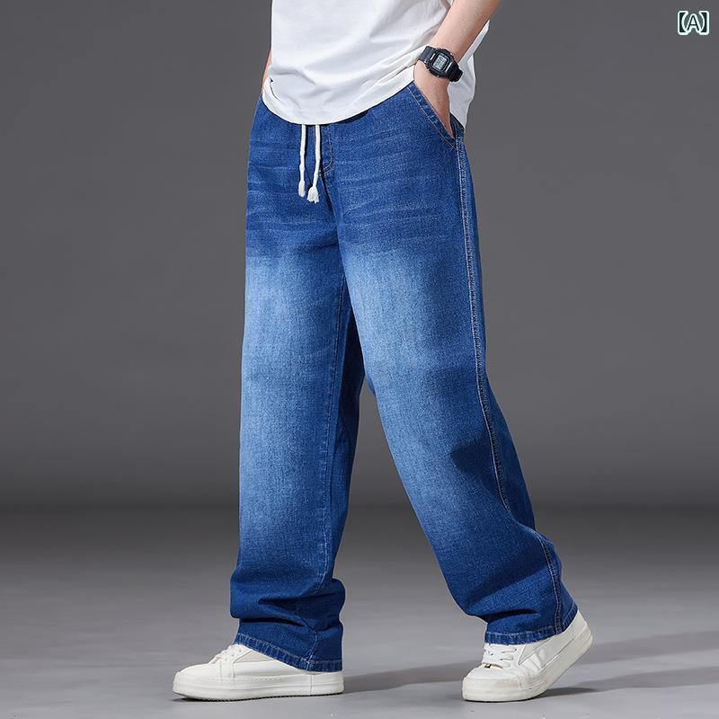 デニムパンツ メンズ 男性用 ジーンズ ジーパン ストレート ゆったり 大きいサイズ 高身長 ウォッシュ加工 ブルー グレー ブラック 伸縮性