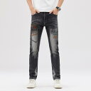 デニム メンズ デニムパンツ ジーンズ ジーパン スリムフィット 刺繍 ウォッシュ加工 ズボン パンツ ボトムス ジーパン 伸縮性 カジュアル スキニー ストレ...