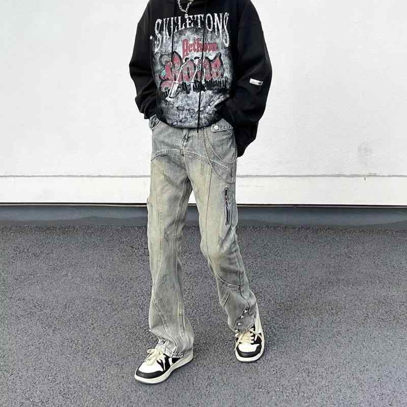 デニム メンズ デニムパンツ ジーンズ ジーパン 男性用 ズボン ボトムス ワークパンツ ワイド ルーズ ゆったり 春秋 カジュアル ストリート