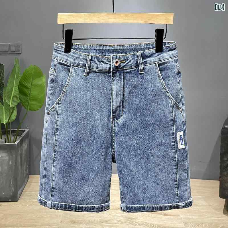 デニム メンズ ハーフパンツ ショートパンツ ジーンズ 5分丈 ストレート 黒 グレー 青 ジーパン Gパン 短パン カジュアル 男性用