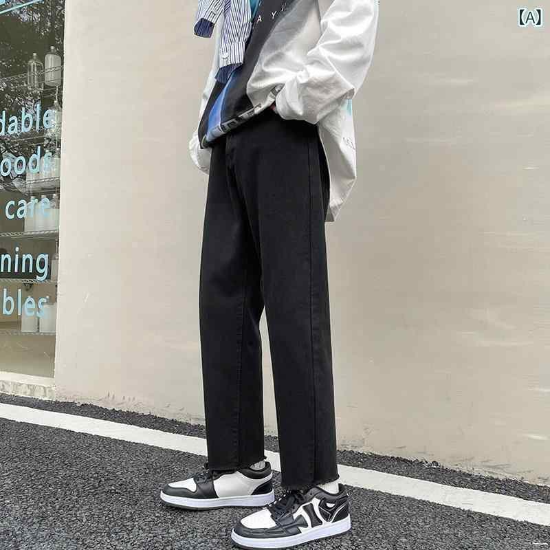 パンツ メンズ 男性用 薄手 スリム デニム ジーパン ストレートパンツ 韓国 カジュアル ブラック 黒 ズボン(x2)