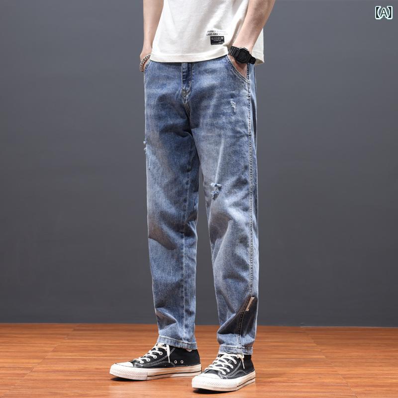 デニム メンズ ジーパン ロングパンツ ブルージーンズ ストレート ストレッチ 伸縮性 通気性 ウォッシュ加工 普段使い