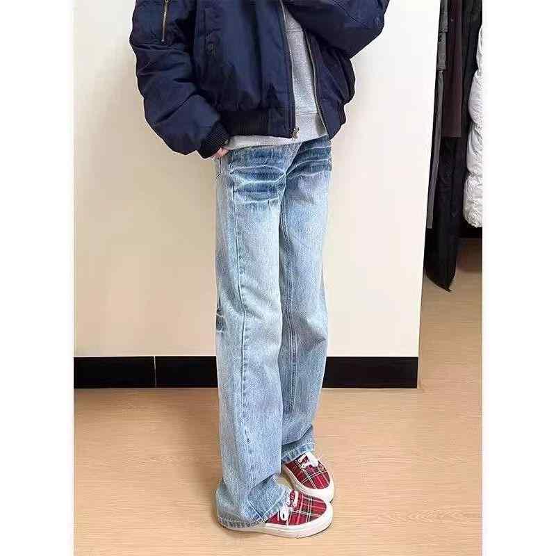 ジーンズ メンズ デニムパンツ ストレート アメリカン VIBE ジーパン 薄手 多ポケット ブルー グレー