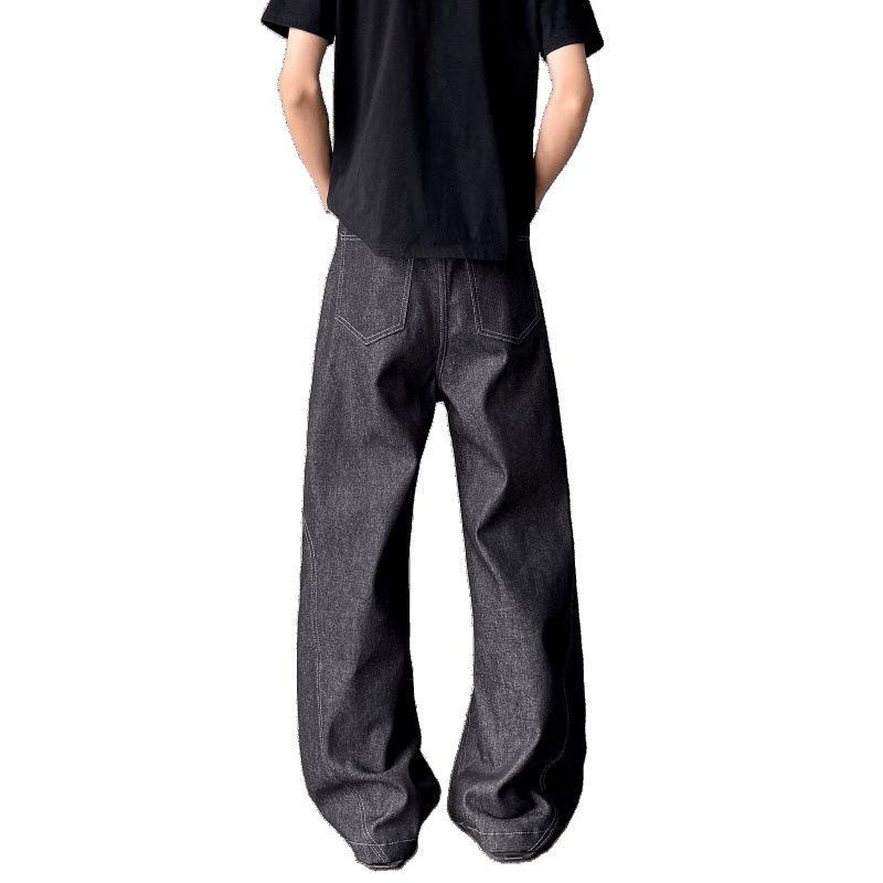ジーンズ メンズ アメリカン ハイストリートスタイル パンツ ジャカード切り替え 微フレア デニム ストレート 厚手 春秋
