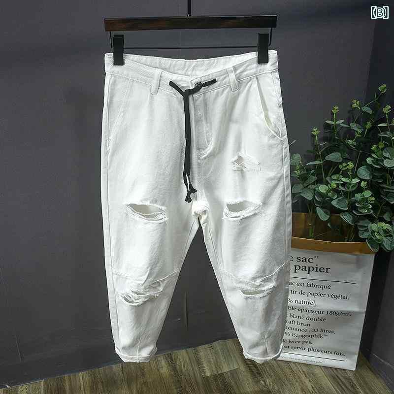 デニム メンズ ハーレムパンツ 9分丈 テーパードパンツ 黒 ダメージ加工 ウォッシュ加工 ゆったりサイズ カジュアルパンツ