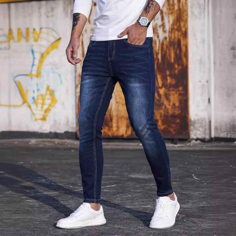 デニム メンズ ストレッチ ジーンズ スキニーパンツ スリムフィット 伸縮性 ウォッシュ加工 ブルー