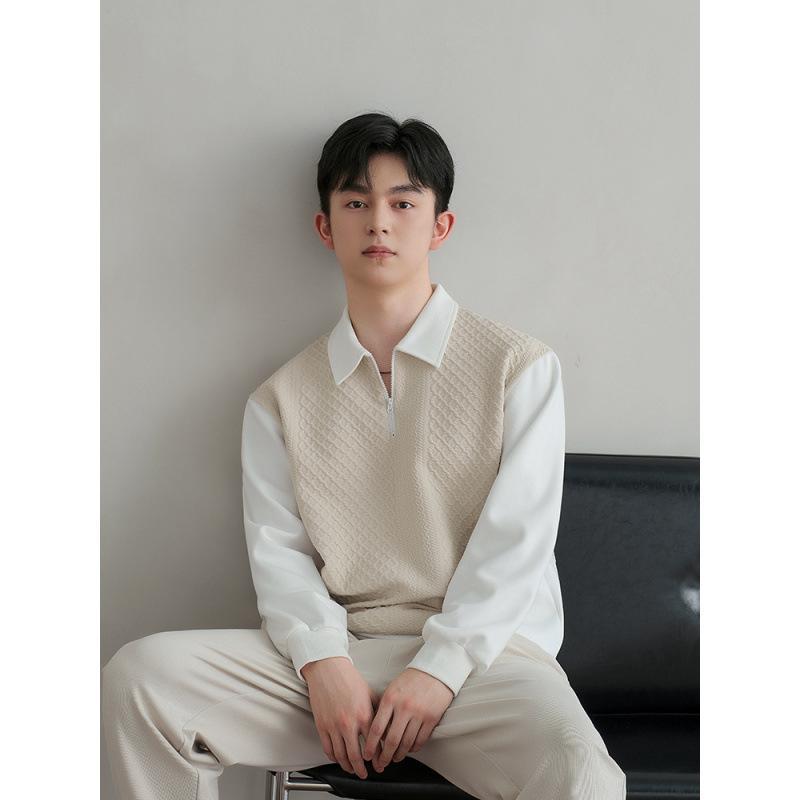 スウェット メンズ 春秋 長袖Tシャツ 切り替え ハーフジップ プルオーバー 部屋着 普段使い ポリエステル 黒 ブラック系 杏色・スタイル: カジュアル・タイプ: プルオーバー・袖丈: 長袖・ネックライン: ラウンドネック・素材（主要）: ポリエステル・・柄: -・フィット: ゆったり・ポケット: あり・色: ブラック.アプリコット・サイズ: M.L.XL.2XL・対象: メンズ・カテゴリ: スウェット/トレーナー