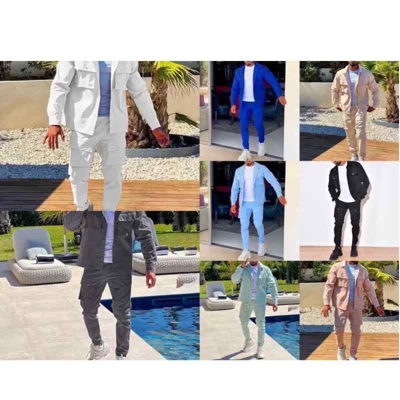 メンズ スポーツ セットアップ 長袖 ジャケット パンツ 上下 2点 伸縮性 ジャージ 部屋着 ルームウェア スポーティ カジュアル 天藍色 灰绿...